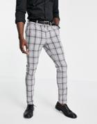 Asos Design Skinny Suit Pants With Prince Of Wales Check In Gray-grey
