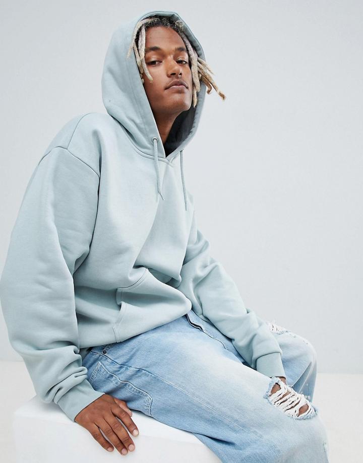 Weekday Hoodie In Green - Blue