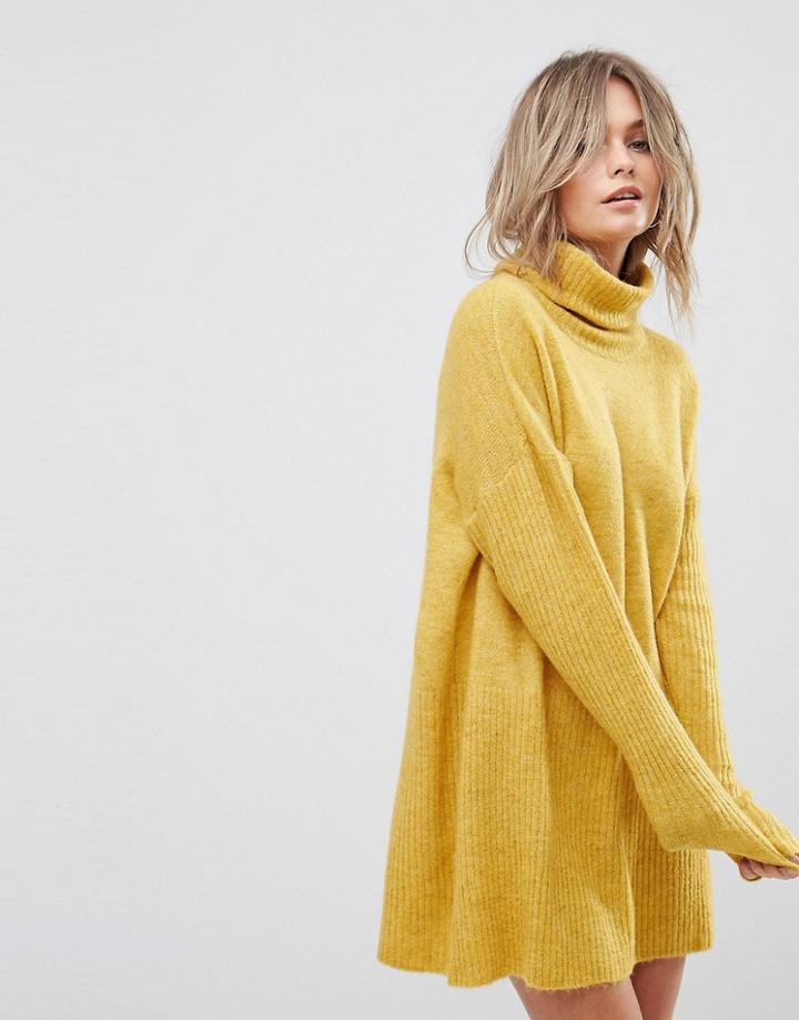 Vero Moda Roll Neck Sweater Dress - Gold