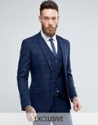 Only & Sons Super Skinny Suit Jacket In Textured Check - Navy
