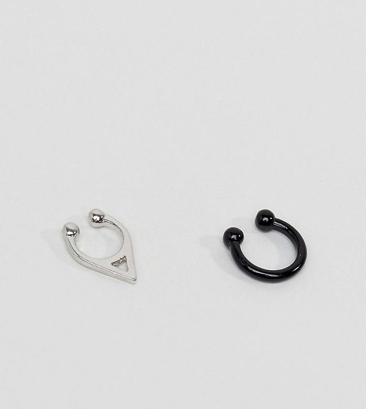 Asos Faux Septum Ring 2 Pack In Silver And Black - Multi