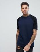 Asos Sweatshirt With Short Sleeve And Contrast Arms In Navy And Black - Navy