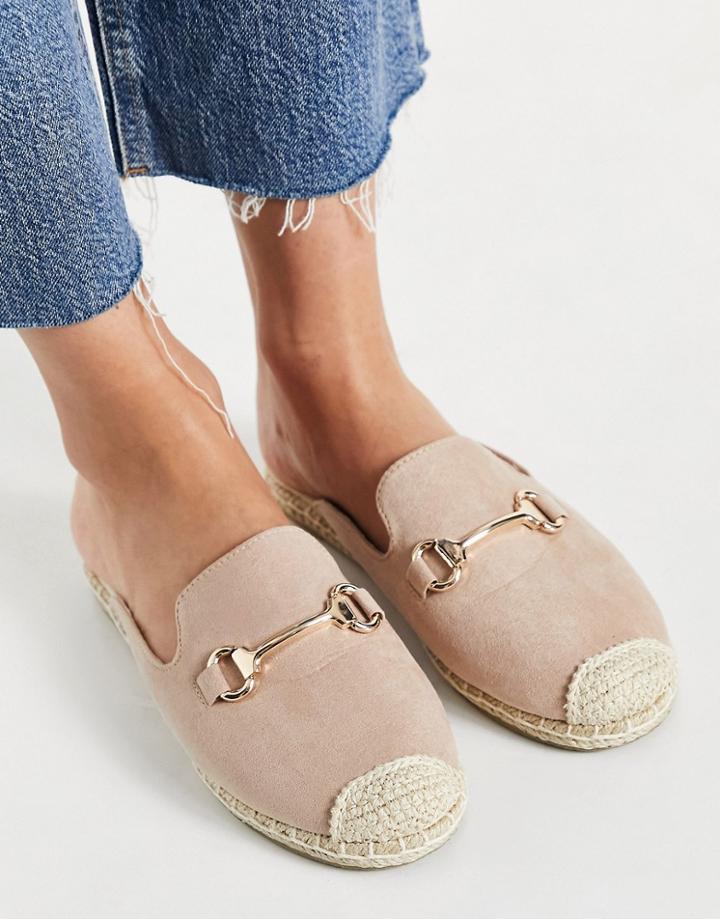 London Rebel Espadrille Mules With Saffle Trim In Beige-neutral