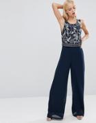 Maya Jumpsuit With Embellished Overlay - Navy