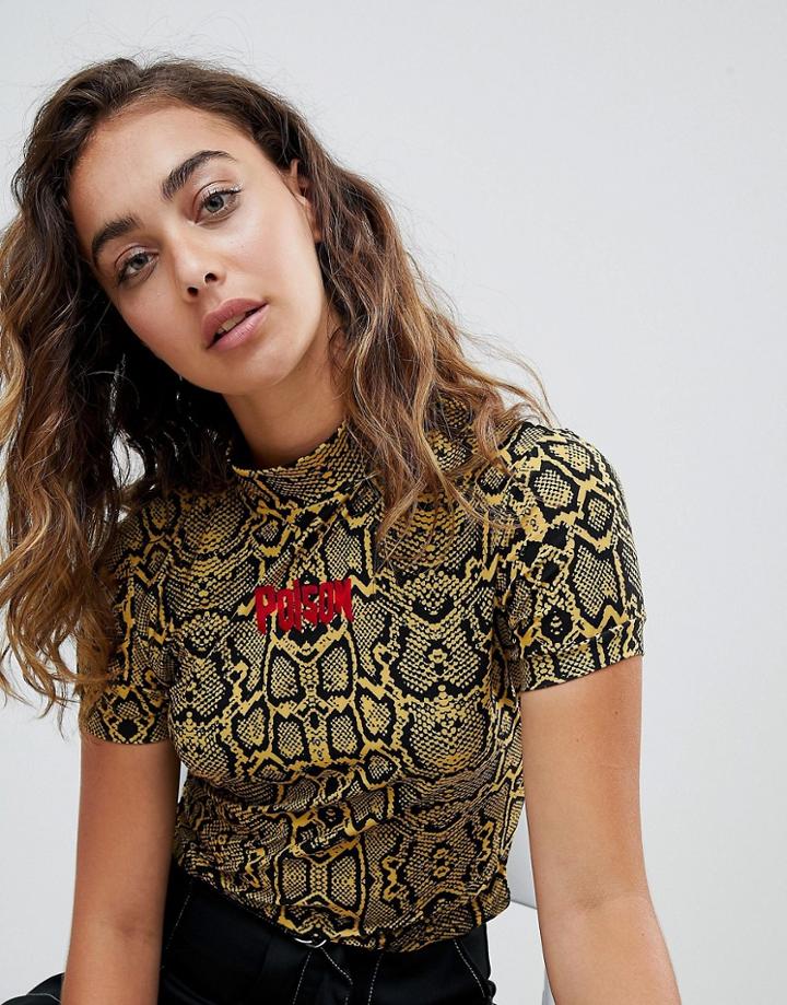 The Ragged Priest Shrunken Crop Top In Snake - Yellow