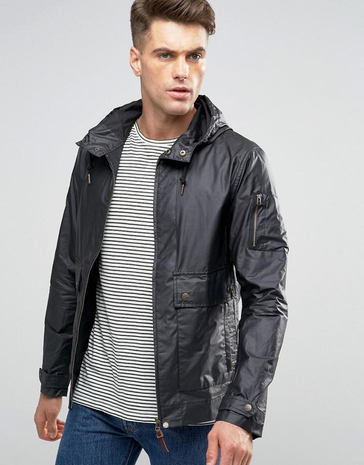 Pretty Green Jacket With Hood Showerproof In Slim Fit Black - Black