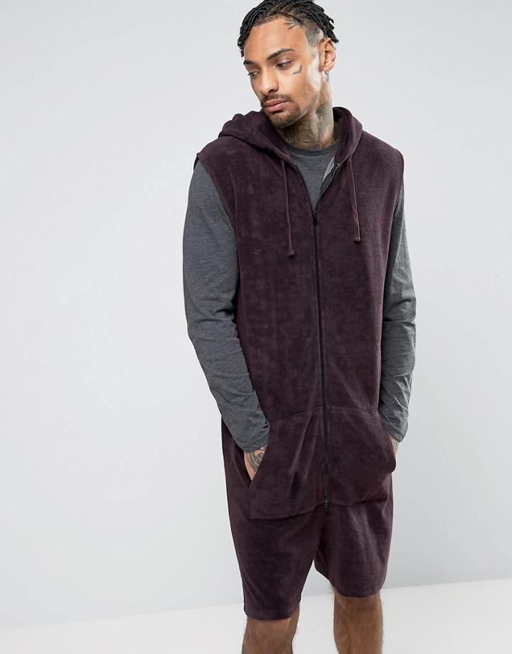 Asos Sleeveless Drop Crotch Short Toweling Onesie - Red