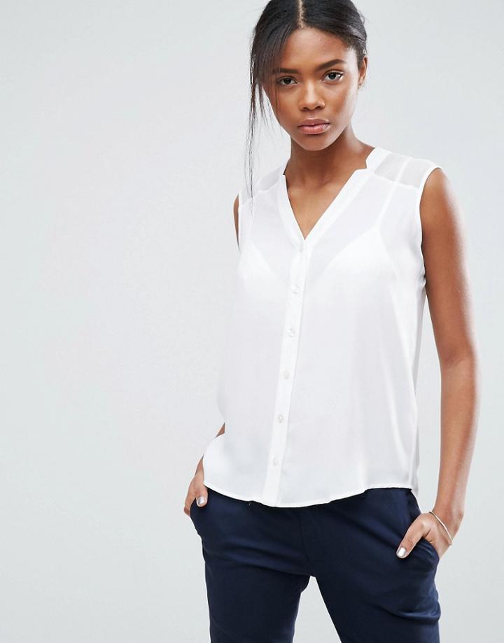 Asos Sleeveless Blouse With V-neck And Notches - White