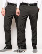 Asos 2 Pack Slim Pants In Charcoal Save 17% - Charc