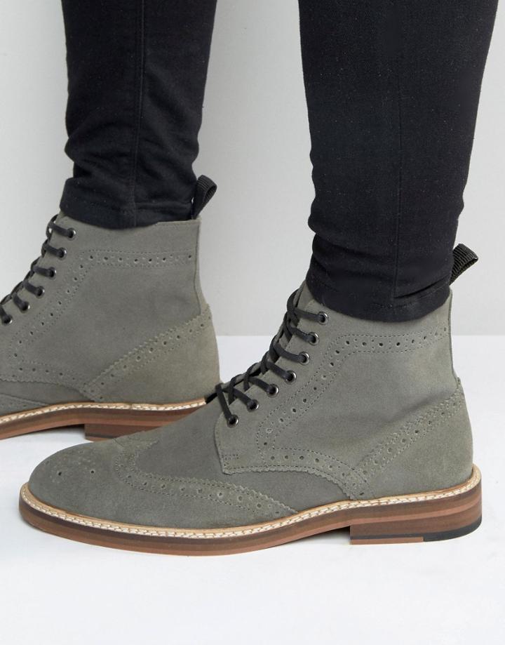 Asos Brogue Boot In Gray Suede - Gray