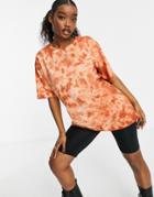 Missguided Oversized T-shirt With Logo In Tie Dye-orange