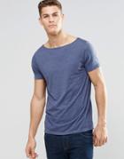 Asos T-shirt With Boat Neck In Blue Marl - Pitch Blue Marl