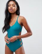 Billabong Lattice Swimsuit In Emerald-green