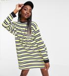Asos Design Tall Oversized Long Sleeve T-shirt Dress In Yellow Black And White Stripe-multi