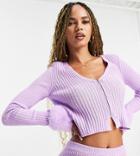 Asyou Fur Trim Cardigan In Lilac - Part Of A Set-green