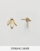 Asos Gold Plated Sterling Silver Faux Pearl & Leaf Swing Earrings - Gold Plated