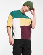 Asos Design Oversized T-shirt In Multi Color Block With Piping