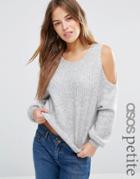 Asos Petite Lounge Sweater With Cold Shoulder - Gray