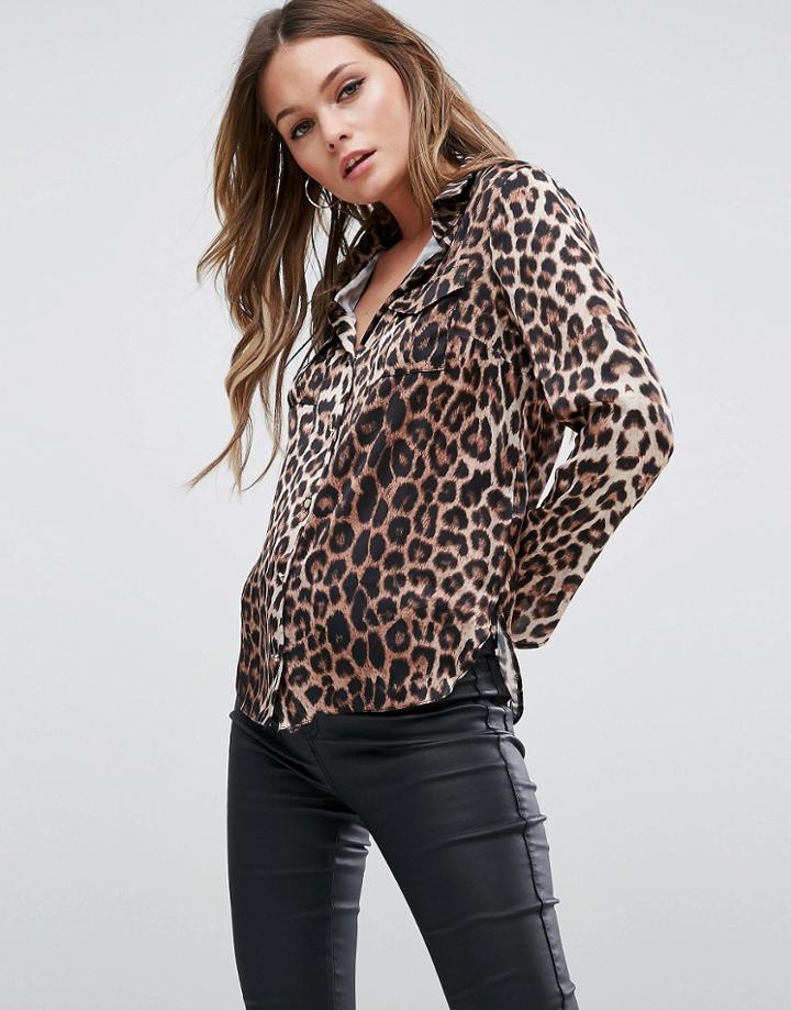 Michelle Keegan Loves Lipsy Shirt In Leopard Print - Multi