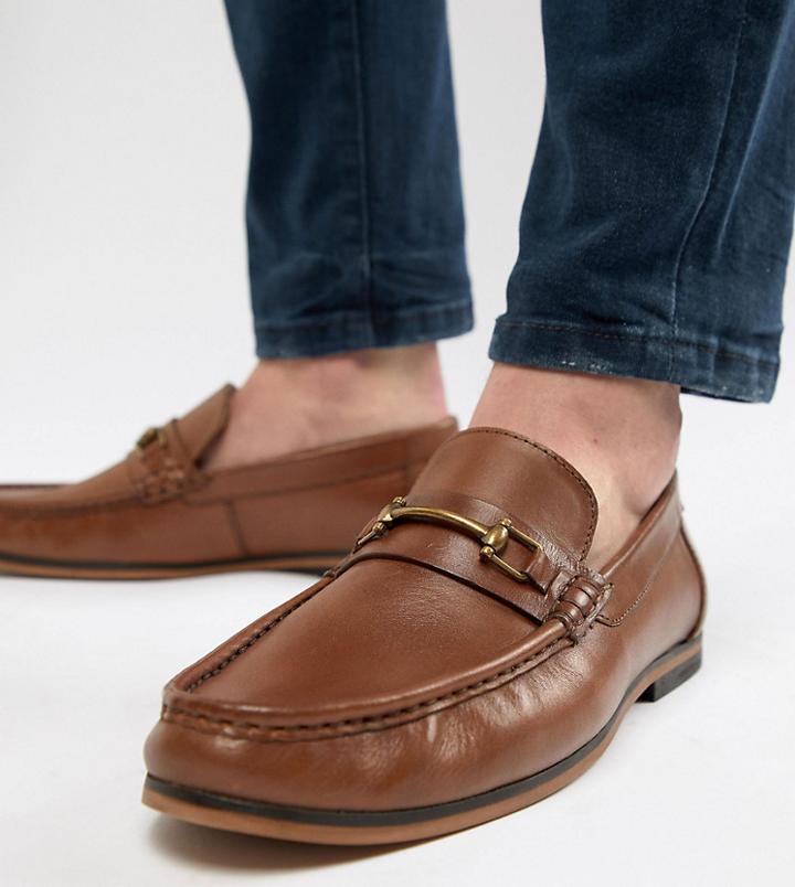 Asos Design Wide Fit Loafers In Tan Leather With Snaffle - Tan