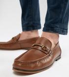 Asos Design Wide Fit Loafers In Tan Leather With Snaffle - Tan
