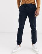Selected Homme Slim Fit Cuff Bottom Drawstring Chino Pants In Navy