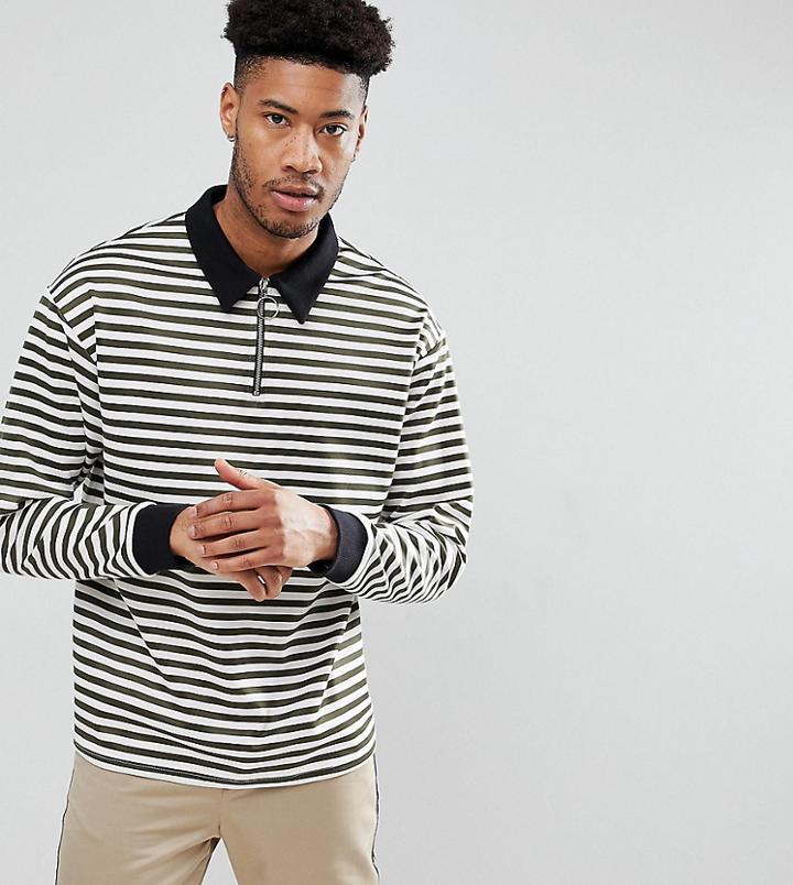 Reclaimed Vintage Inspired Tall Long Sleeve Top In Stripe - Green