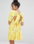 Asos Bright Floral Bow Back Smock Dress - Yellow