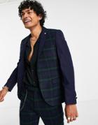 Twisted Tailor Suit Jacket With Contrast Sleeves In Green And Navy Check