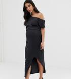 Asos Design Maternity Midi Dress With Drape-gray