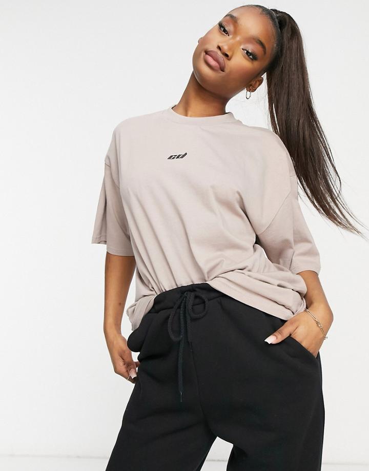Criminal Damage Oversized T-shirt In Mushroom-grey