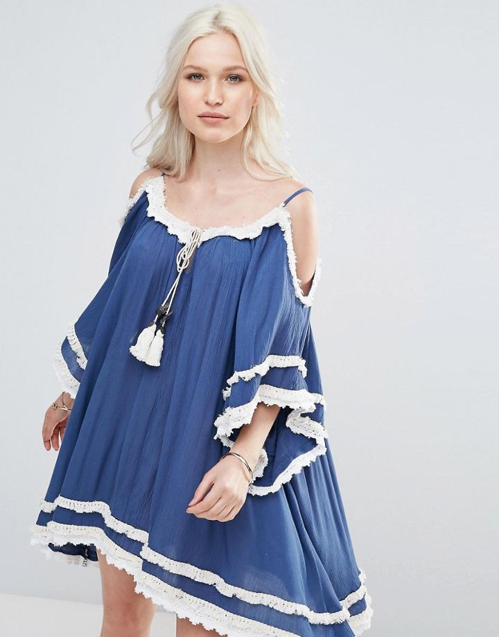 Raga Desert Sand Cold Shoulder Tunic Dress - Navy