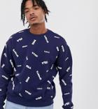 Fila Method All Over Print Sweat In Navy Exclusive To Asos