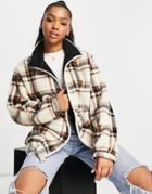 Hollister Check Print Fleece Zip Up Jacket In Multi