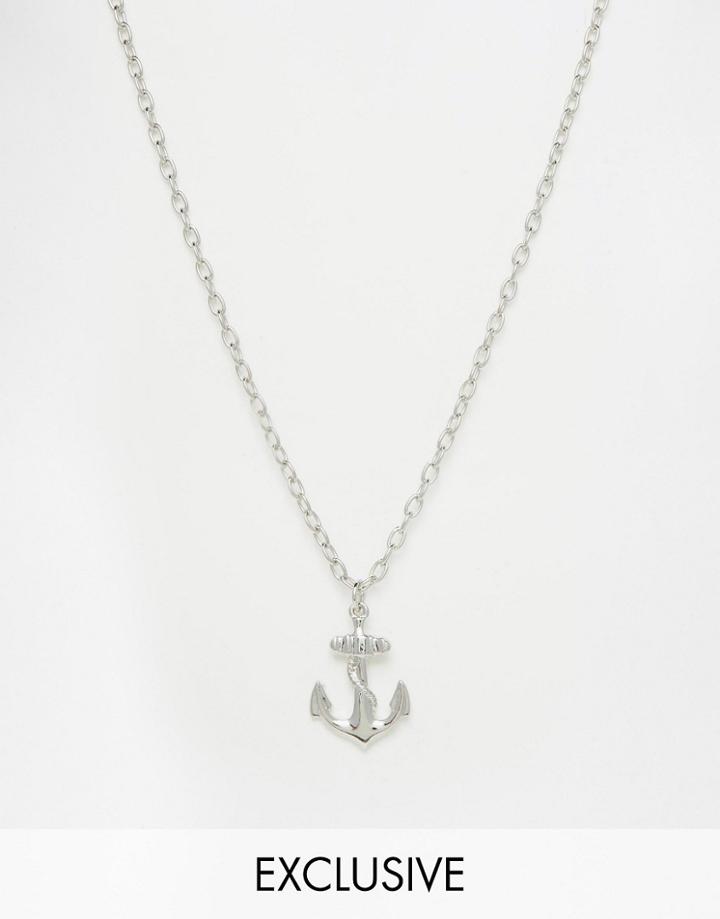 Reclaimed Vintage Anchor Necklace - Silver