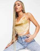 Asos Design Cowl Neck Cami With Tie Back In Peach Ombre Sequin-orange