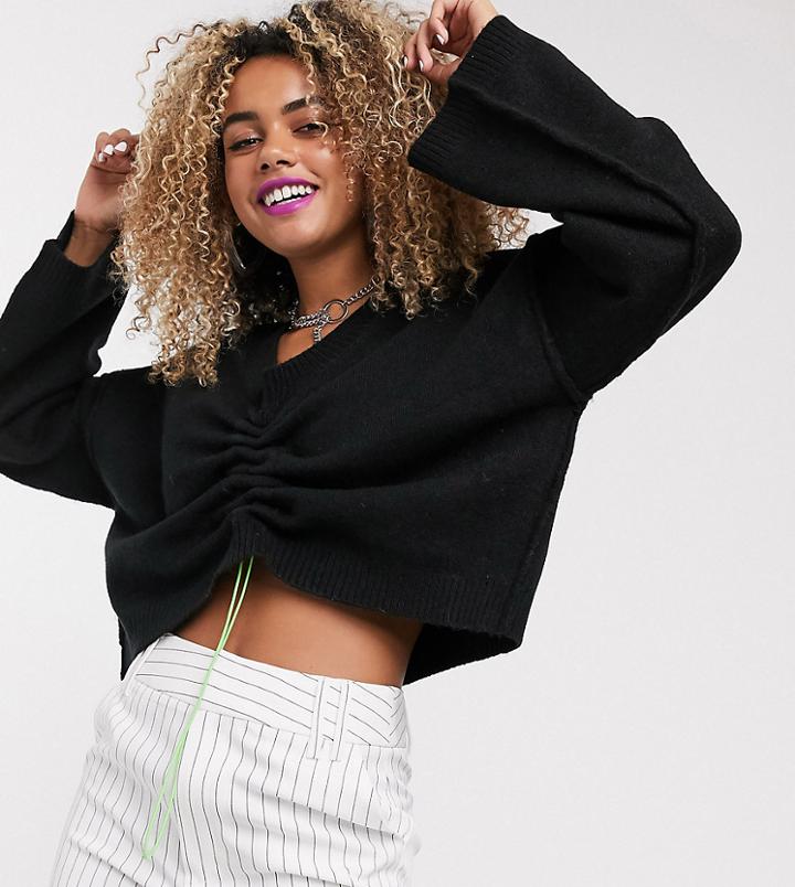 Collusion Ruched Front Sweater In Black