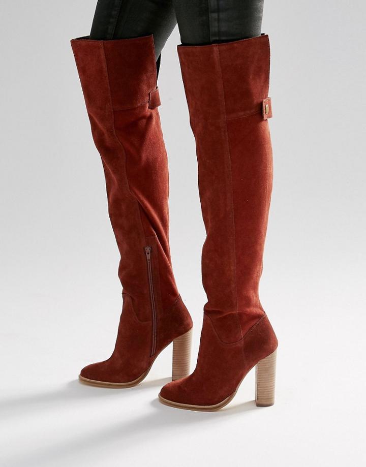 Asos Keira Suede Over The Knee Boots - Brown