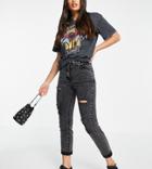 Parisian Tall Distressed Mom Jeans In Washed Black