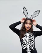 Missguided Halloween Lace Bunny Ears Headband With Veil - Black