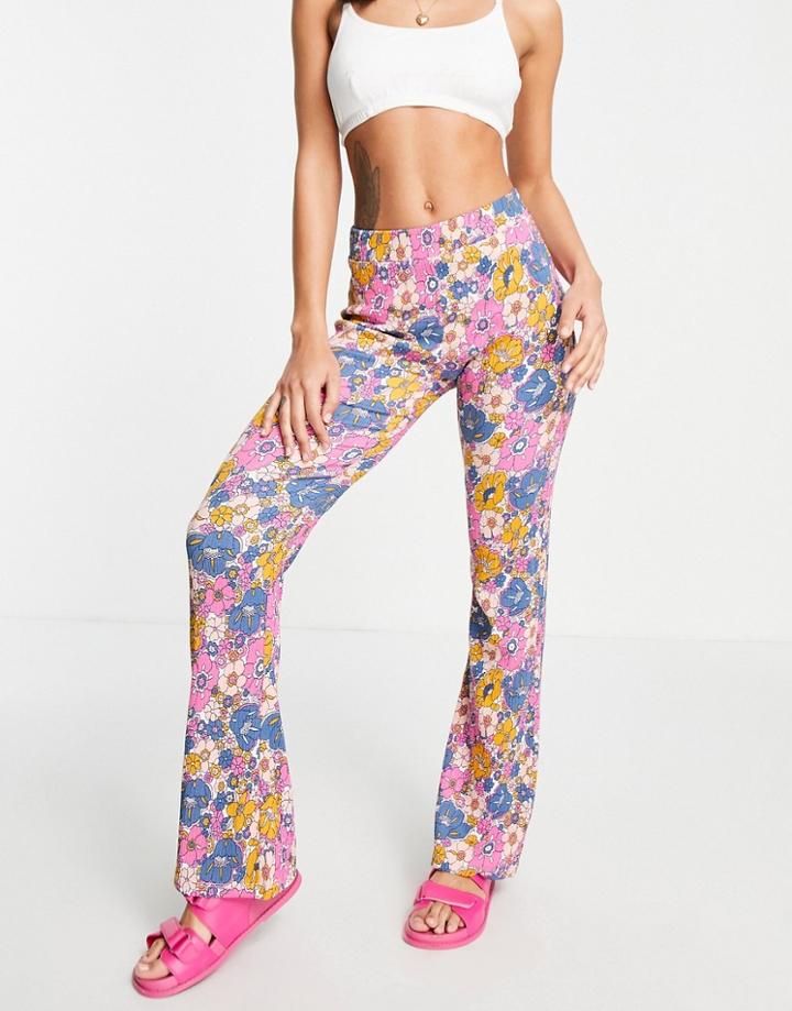 Jdy Flared Jersey Pants In Floral Print-multi