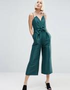 Asos Occasion Bonded Satin Jumpsuit - Green