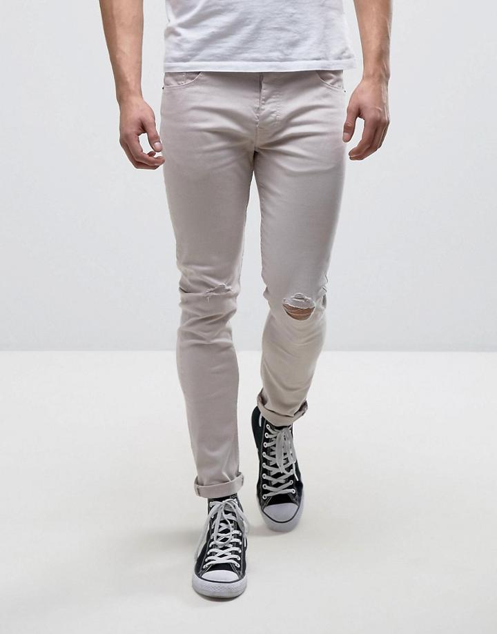 Brave Soul Light Vintage Wash Skinny Jeans - Gray