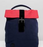 Mi Pac Mini Fold Top Backpack In Navy And Pink Color Block - Navy