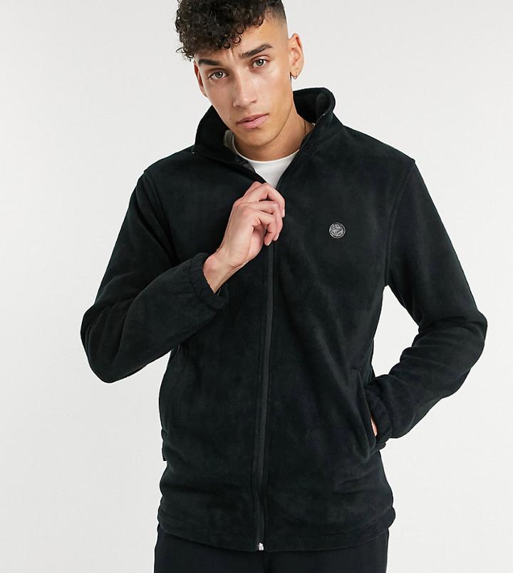 Le Breve Tall Fleece Funnel Neck Jacket In Black