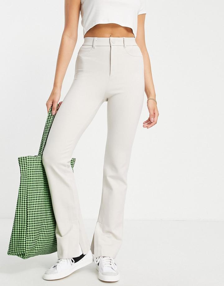 Stradivarius Flare Pants With Split Detail In Ecru-white