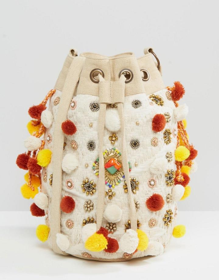 America & Beyond Multi-color Pompom Cross Body Bag