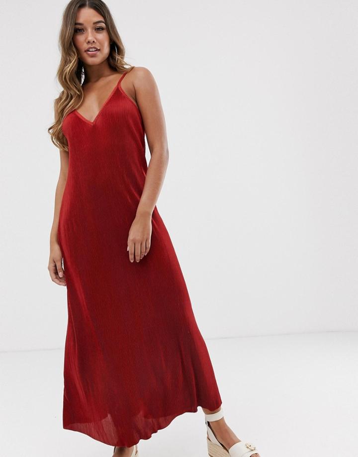 Asos Design Plisse Plunge Cami Maxi Dress-orange