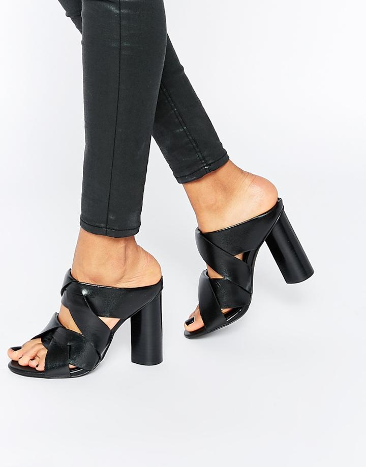 Senso Black Leather Heeled Mule Sandals - Black
