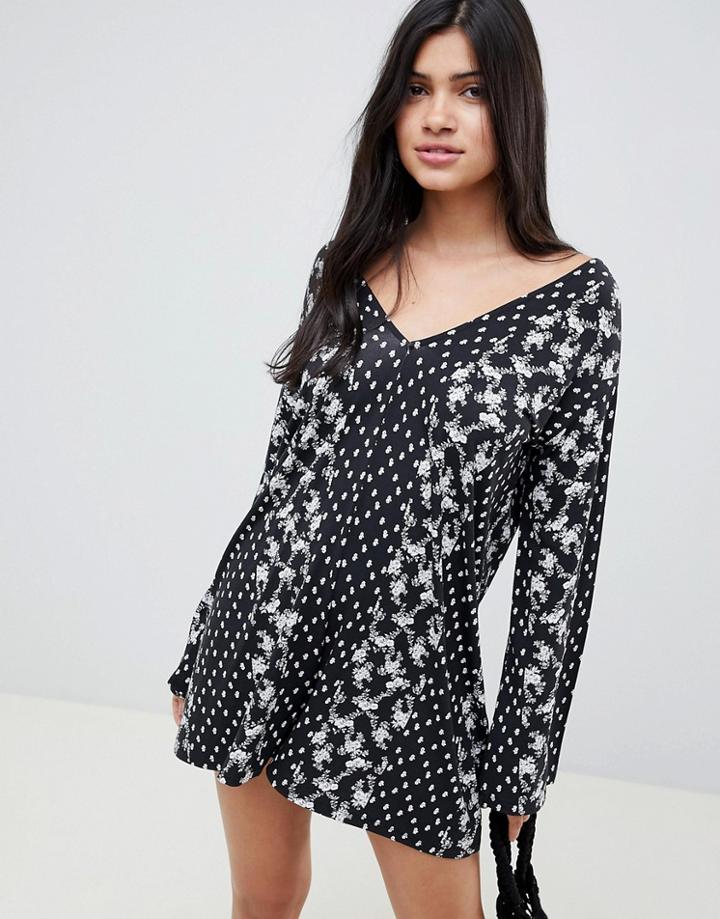 Asos Design Swing Romper In Mixed Ditsy Print - Multi
